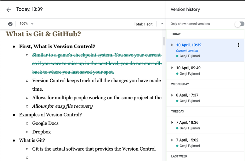 Google Doc Version History